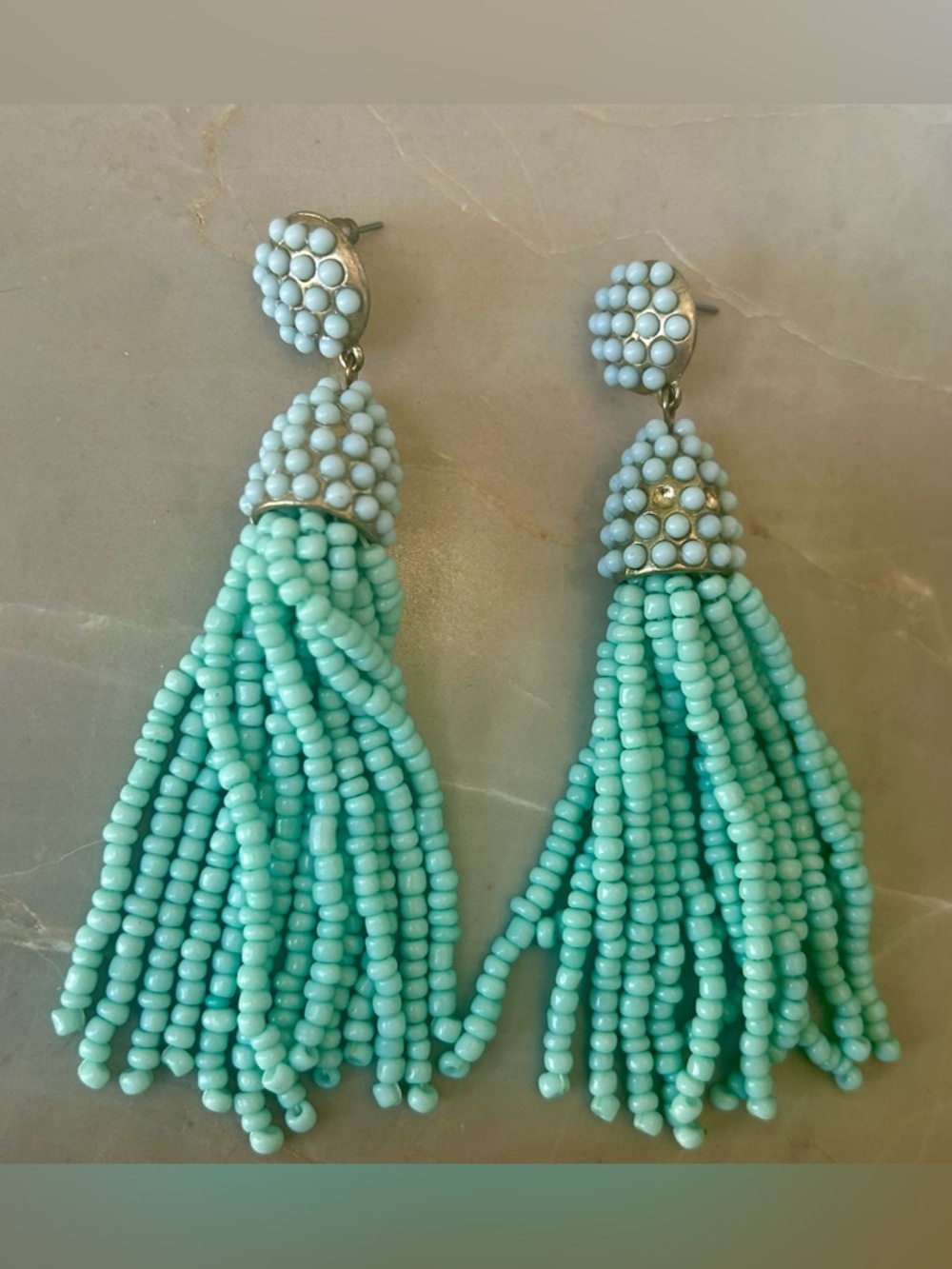 BaubleBar Turquoise Beaded Tassel Drop Earrings, 4”